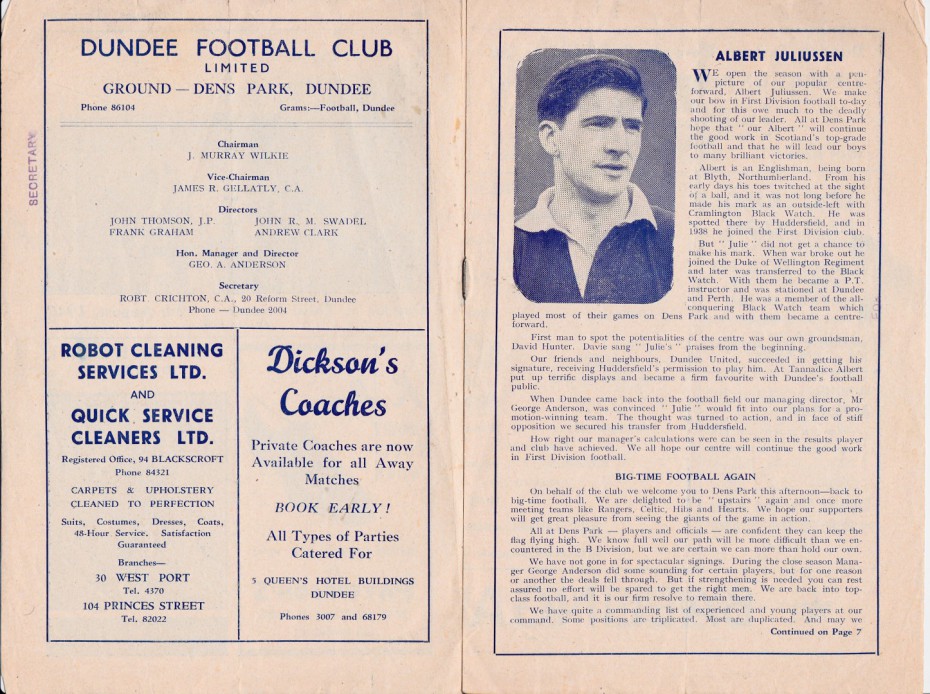Dundee Football Team Program, No 1, August 9, 1947, Dundee v Third Lanark in the League Cup