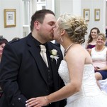 Bride and Groom kissing at Landmark Hotel Dundee
