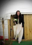 Bride coming out of yurt