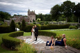 Bride and Groom at wedding at Guthrie Castle, near Forfar
