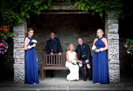 Bridal party at wedding at Guthrie Castle, near Forfar